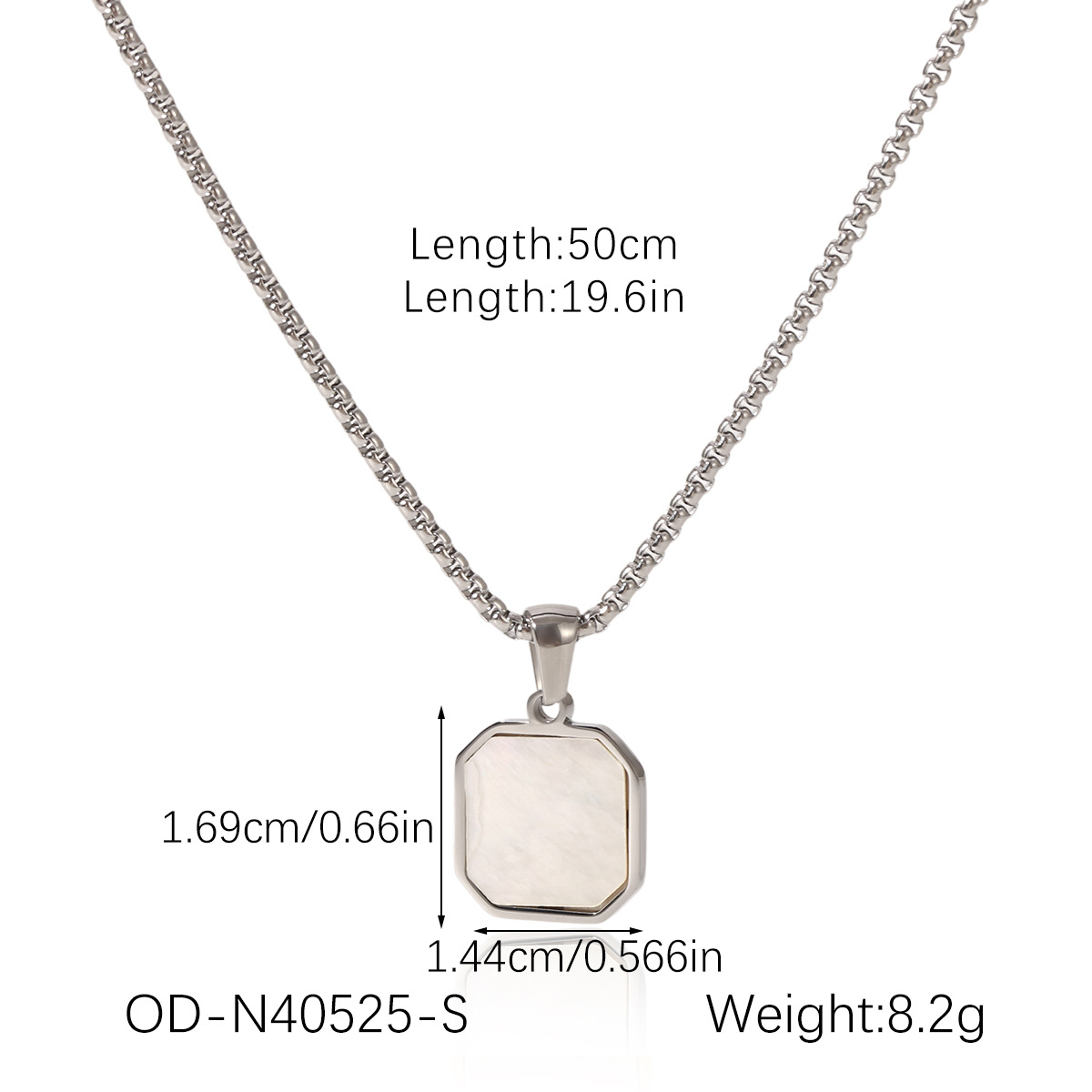Unisex 316L Stainless Steel Square Pendant Necklace